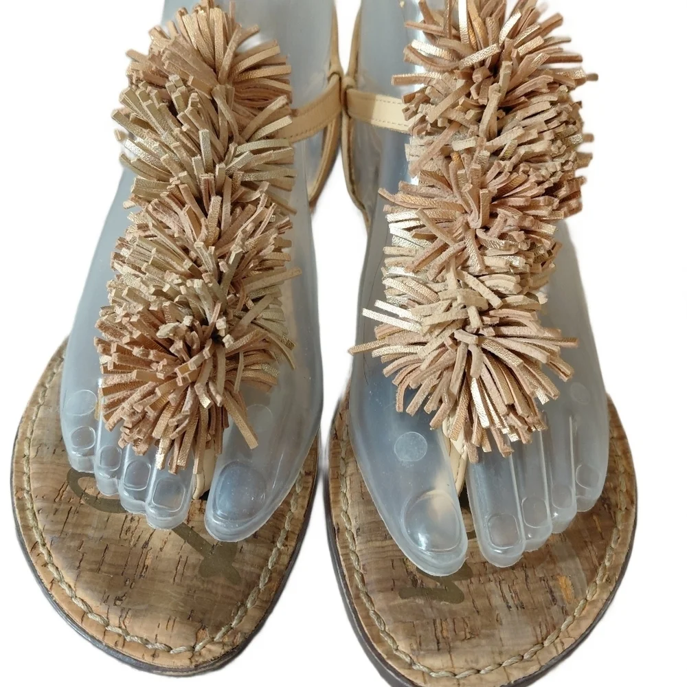 Sam Edelman Gates Gold And Tan Fringe Sandals Women's Size 7 T-strap Sandal